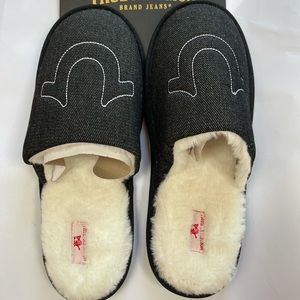 True Religion Fur Liner Slippers Black Denim Men’s L 11-12  Vintage